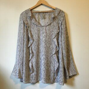 Penningtons Animal Print Ruffled Bell Sleeve Blouse 1X Leopard
